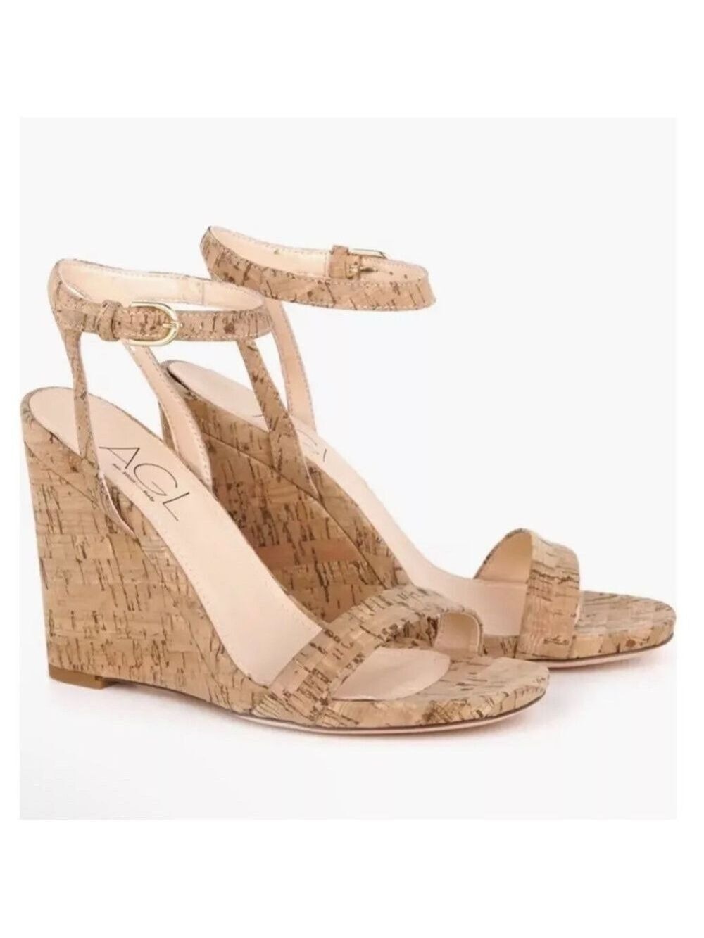 AGL Demi Ankle Strap Wedge Sandal Cork Leather Heel Size 40, US 9.5